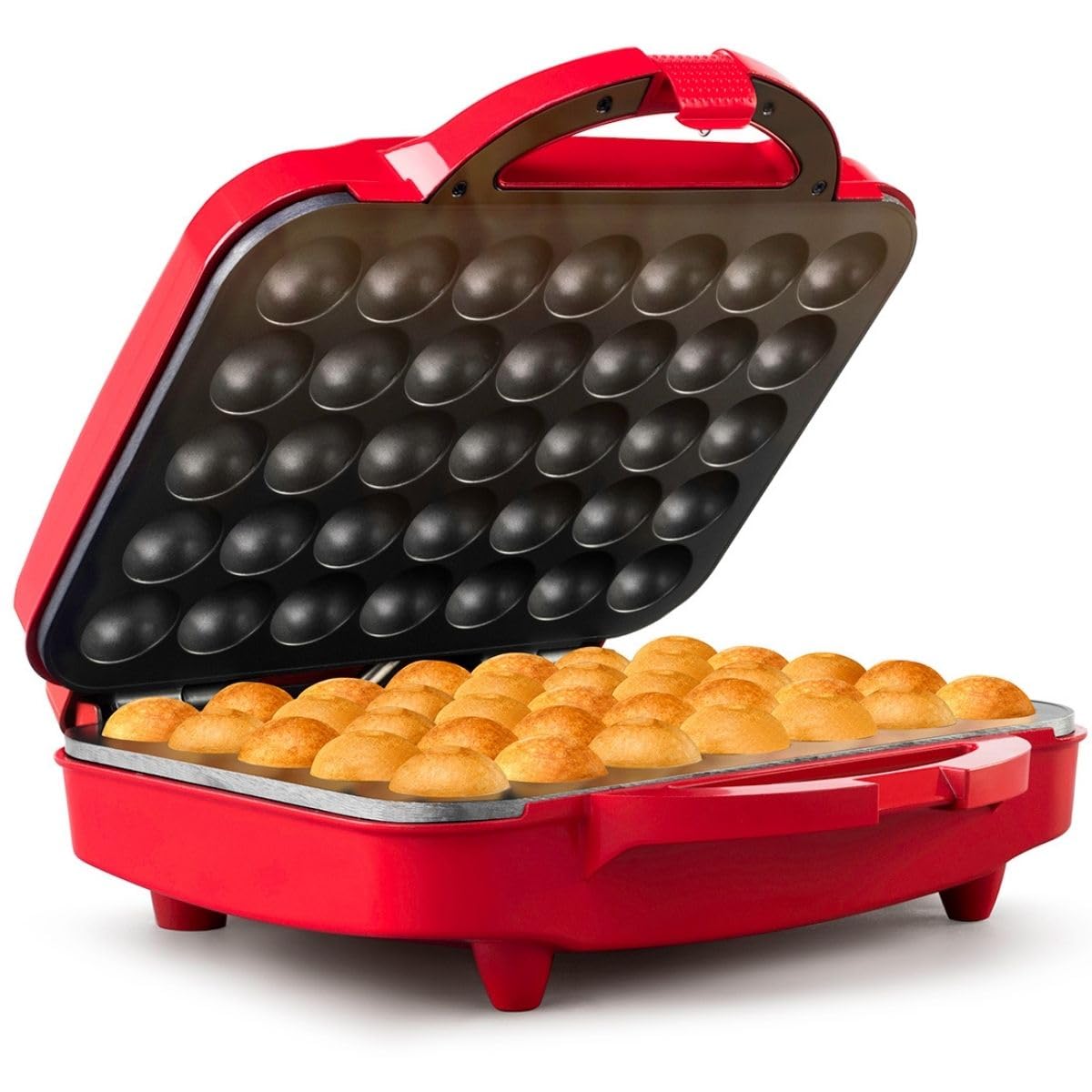 Holstein Housewares Cake Pop Maker, color rojo, hace 35 tartas, revestimiento antiadherente, perfecto para cumpleaños y fiestas de día festivo