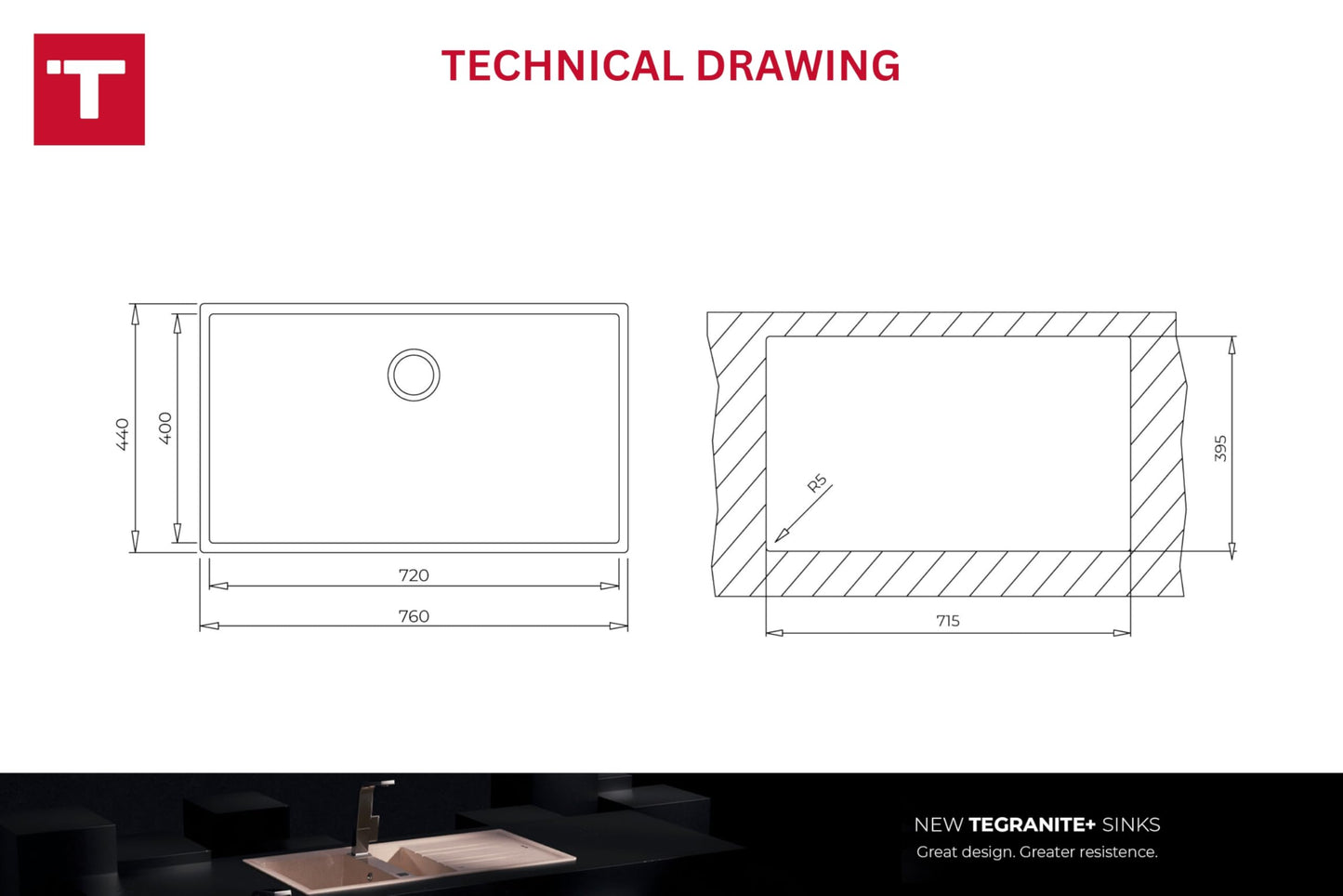 Fregadero Submontar Tegranite+ Teka SQUARE 72.40 TG B Negro