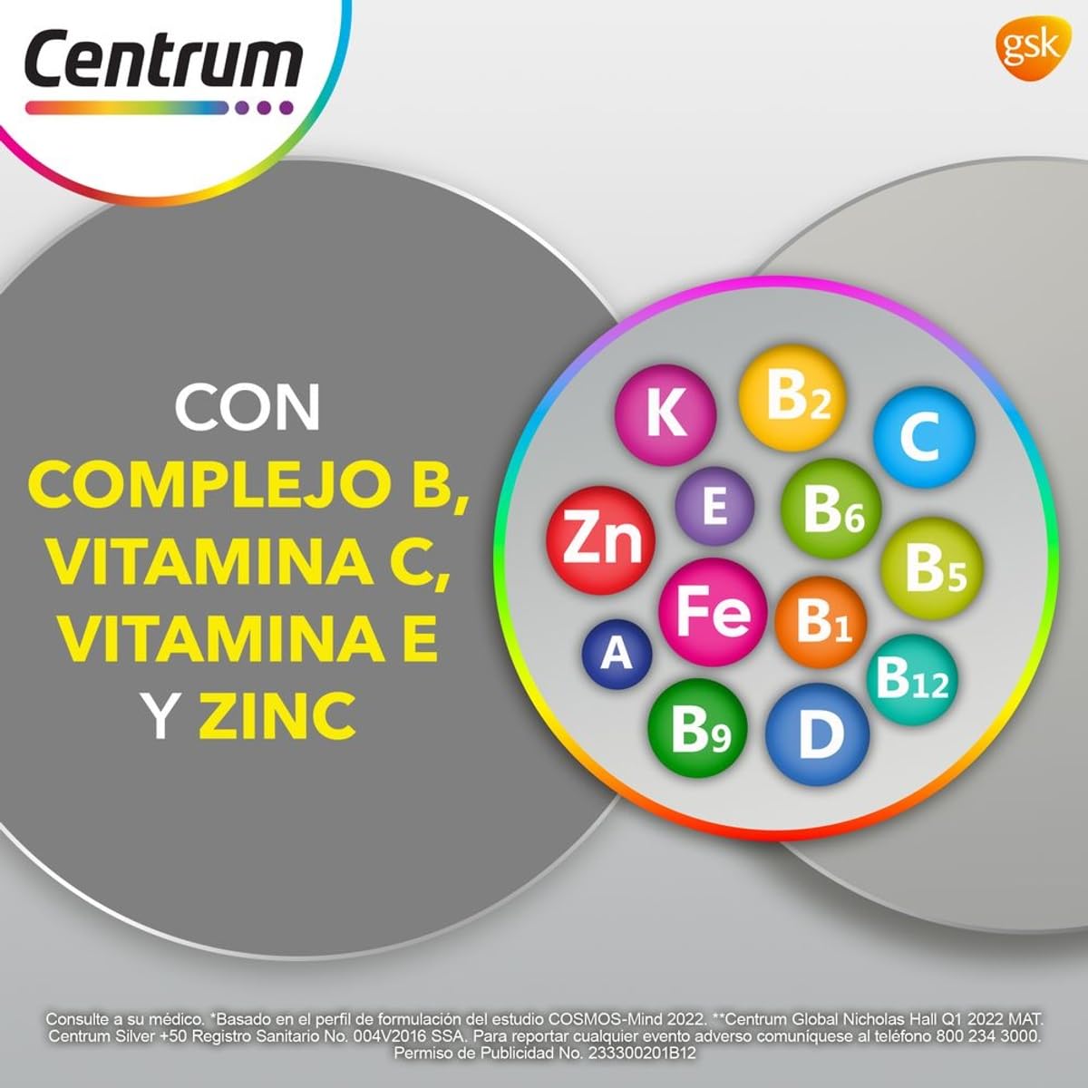 Centrum Silver +50 Multivitaminico, Con Magnesio, Vitamina B y Vitamina C, 60 Tabletas