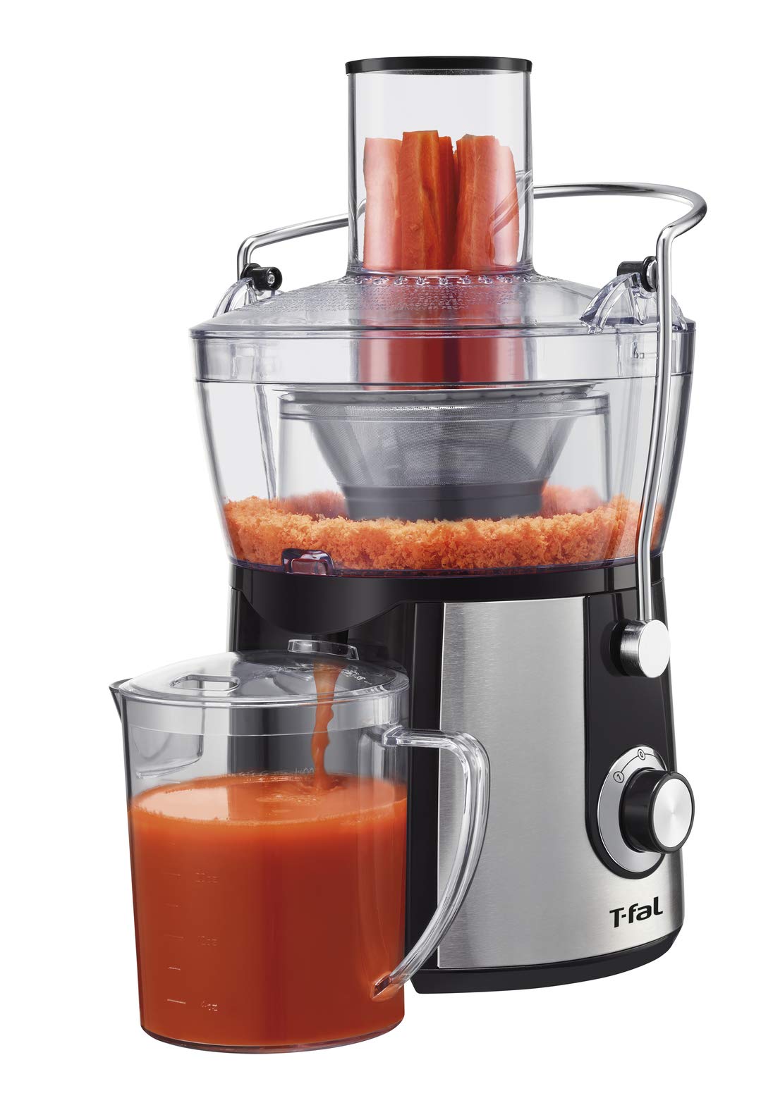 T-fal Extractor de jugo ZE550DMX Juice Express, tubo de alimentación XXL, 800W, de gran capacidad más de 2L, diseño metálico, Electrodomesticos