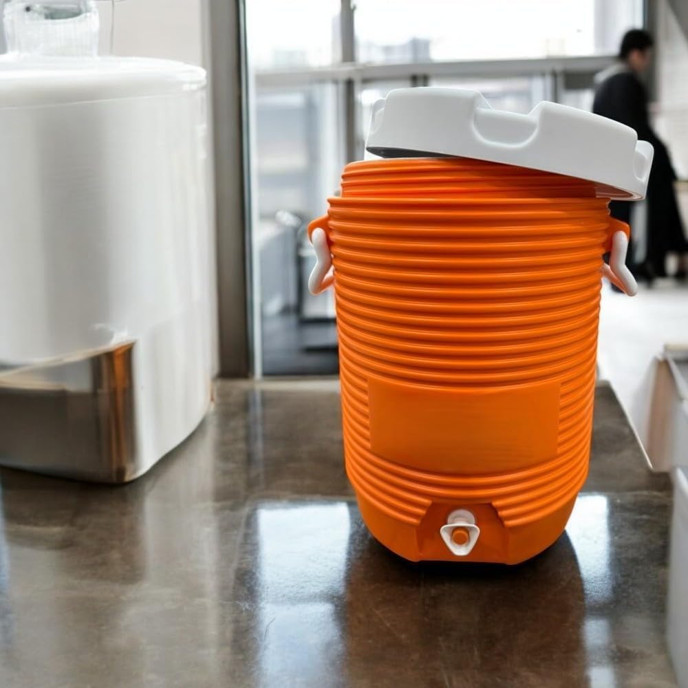 RIVARRO - Dispensador Portátil De Agua Para Bebidas Deportivas De 5 Galones Con Tapa Plana Enroscable, Naranja Brillante
