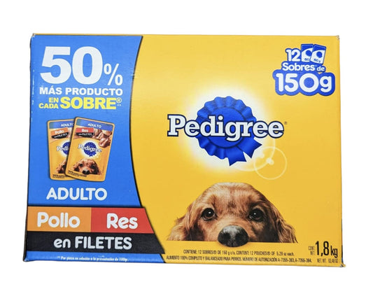Pedigree - P Alimento para Perro 12 Sobres de 150g Pollo-Res en filetes Adulto Pedigree
