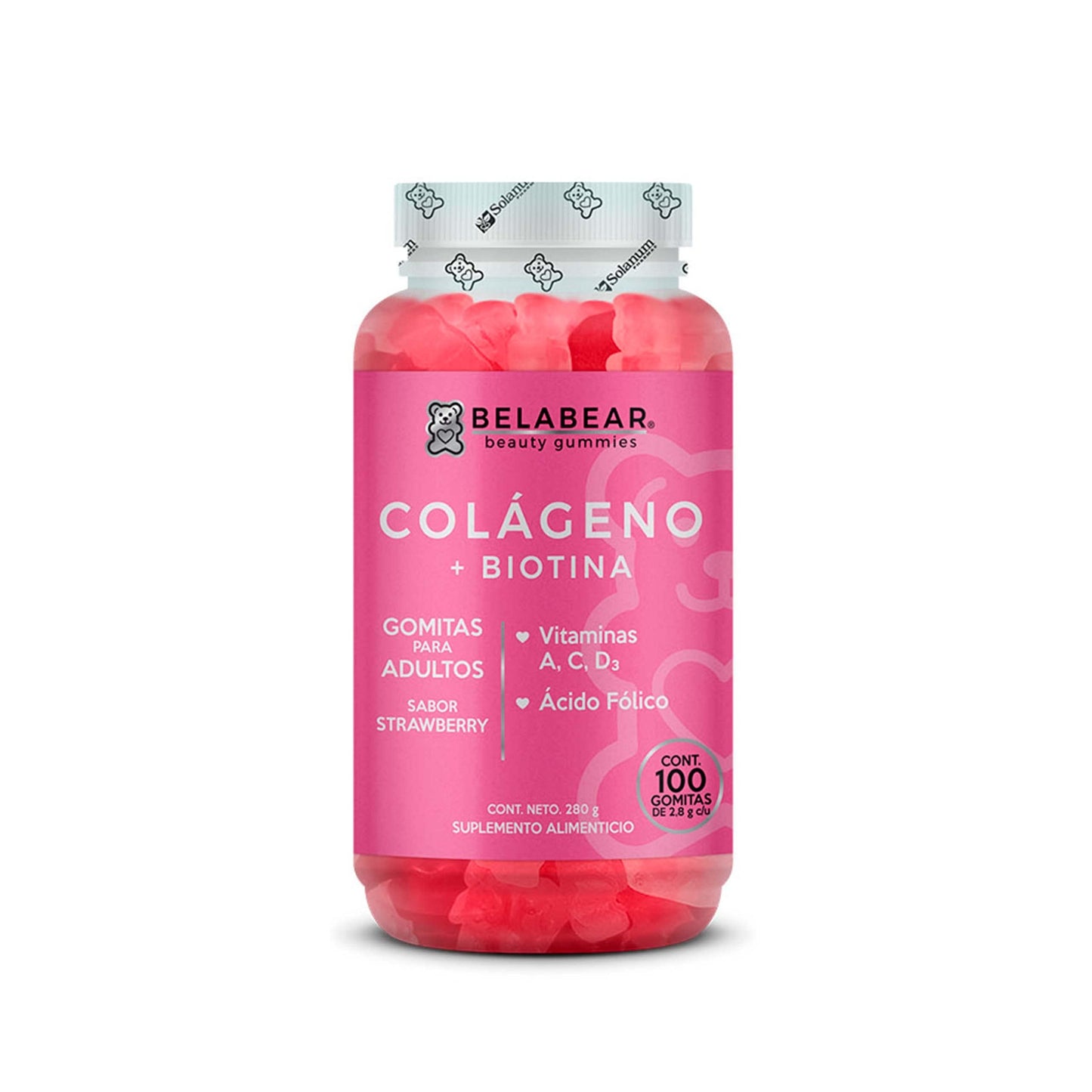 Gummisol Gomitas de Colágeno + Biotina Belabear 100 Gomitas Gomitas de Ácido Hialurónico Belabear 100 Gomitas Gomitas para Adultos Belabear Supelemento Alimenticio - 2 pack