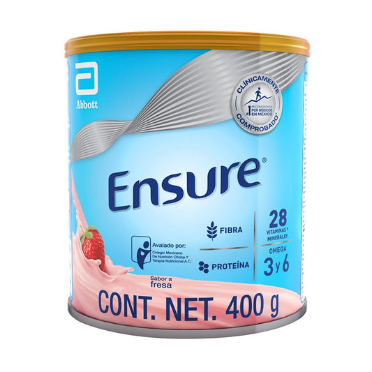 Ensure Clásico - en Polvo Sabor Fresa, 400g, Alimentación Especializada con Vitaminas, Proteínas y Prebióticos, Clínicamente Probado