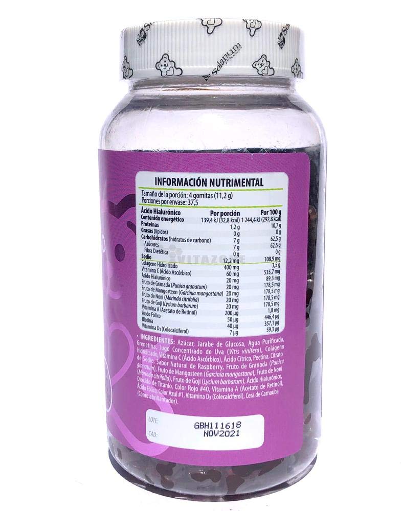 Solanum Kit Colágeno + Biotina y Ácido Hialurónico 300 gomitas Belabear.