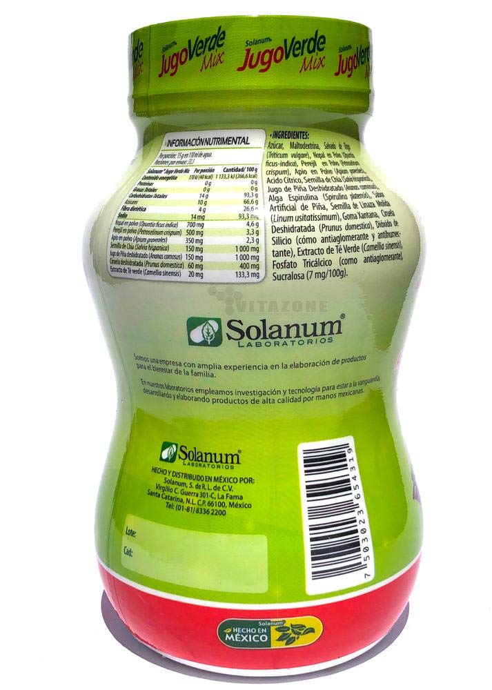 Jugo Verde Mix Fibra para Mezclar en Polvo 500 grs Solanum