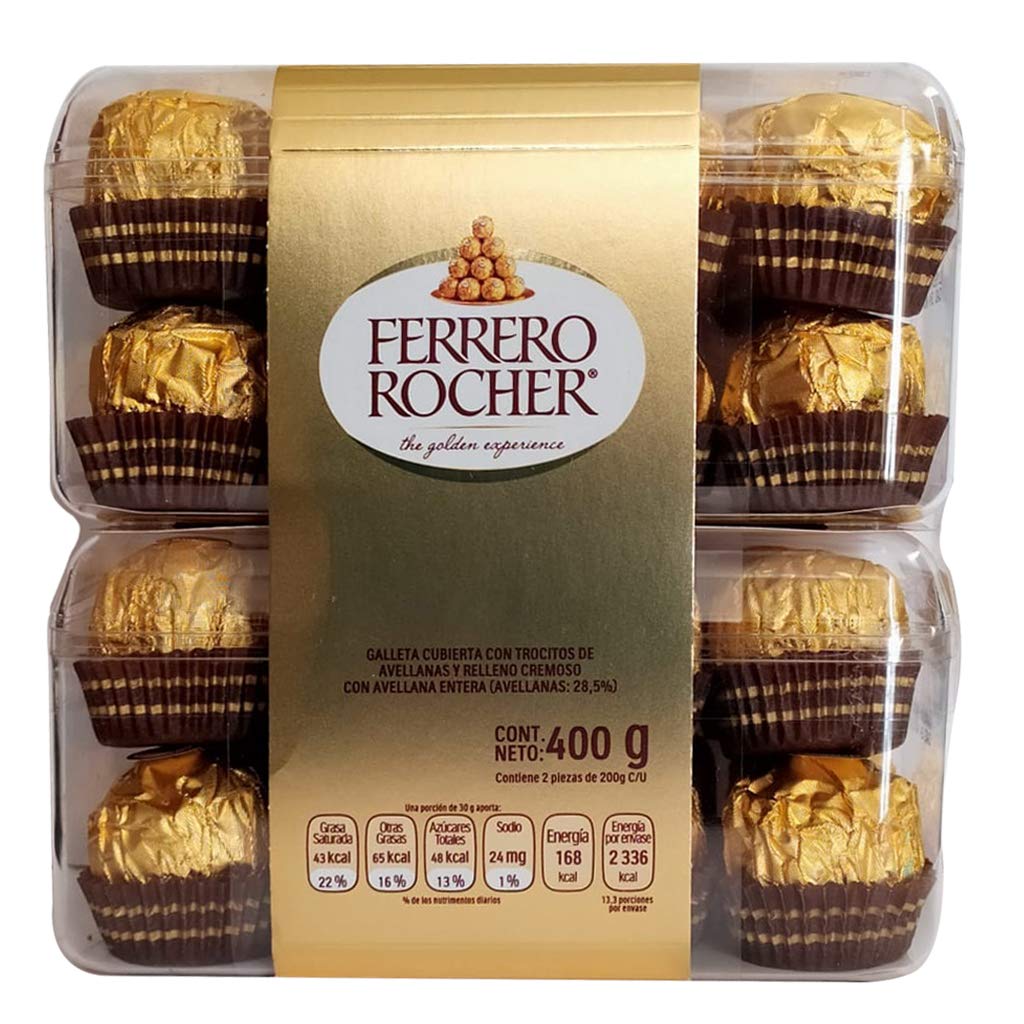 VONLIMEN Ferrero Roche - Ferrero Rocher Chocolate Relleno Con Cobertura Tipo Galleta - 16 Piezas X 2, 32 Chocolates, 400 Gramos
