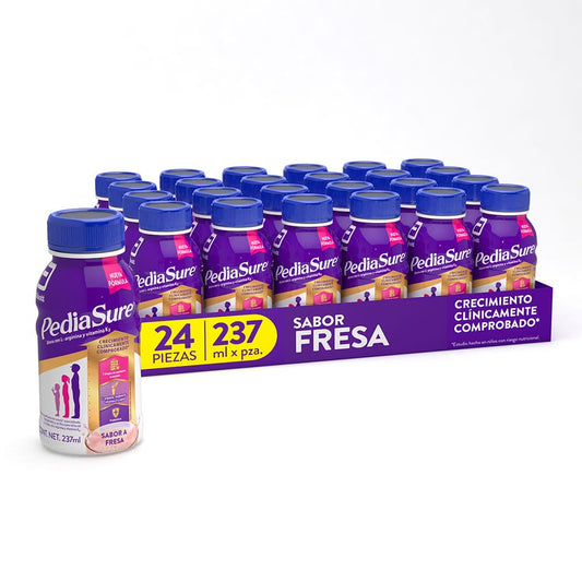 Pediasure - 24 Pack de 237 ml Cada Uno, Sabor Fresa, Listo para Beber, Liquido, Fórmula Especializada, Niños de 1 a 10 años, Nutrientes Esenciales, Proteínas, Vitaminas y Minerales, Crecimiento Clínicamente Comprobado