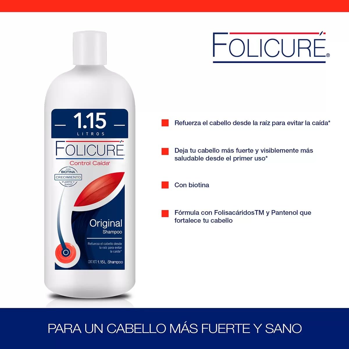 Folicure Shampoo Original Control Caída con Biotina 1.15L