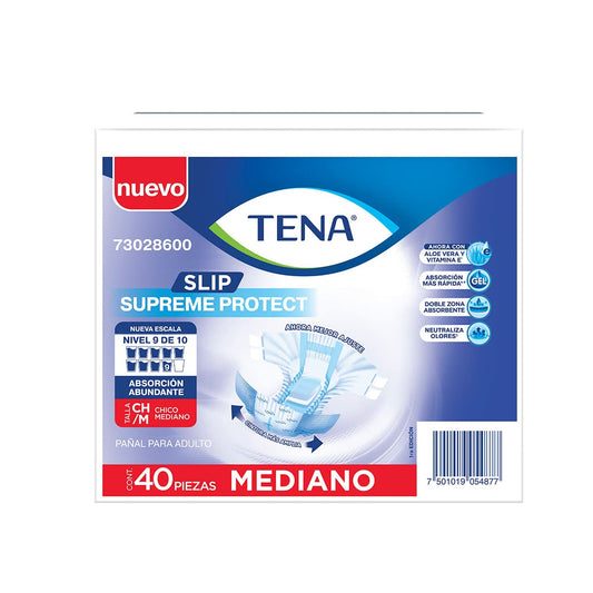 Tena Slip Supreme Protect, Protector Anatómico para Incontinencia, Talla Mediano, 40 Pz.