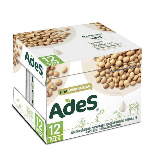 Ades - Leche de Soya Ades Soja Bebida - 12 Piezas de 946 ml