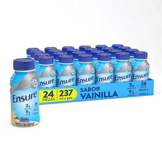 Ensure Clásico - 24 Pack de 237 ml Cada Uno, Sabor Vainilla, Listo para Beber, Líquido, Alimentación Especializada con Vitaminas, Proteínas y Prebióticos, Clínicamente Probado