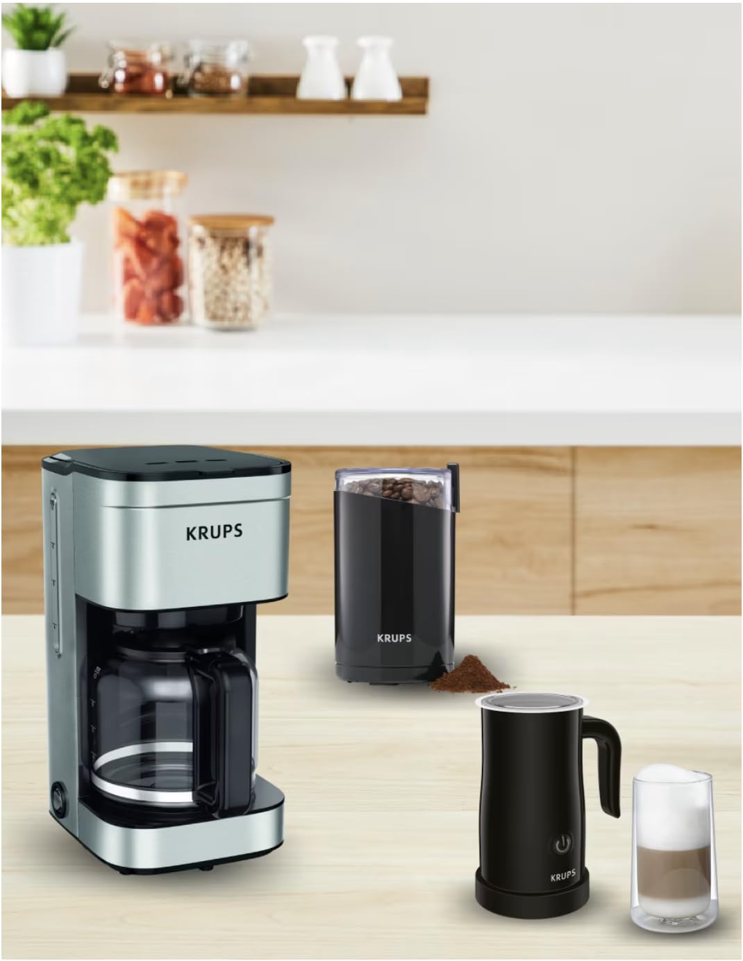 KRUPS Kit Cafetera Espumador de leche + Molino de café