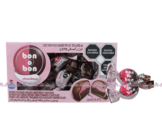 ARCOR - Bon o Bon Choco Fresa Bombon con Oblea y Relleno Sabor a Fresa y Chocolate Arcor 270 gr