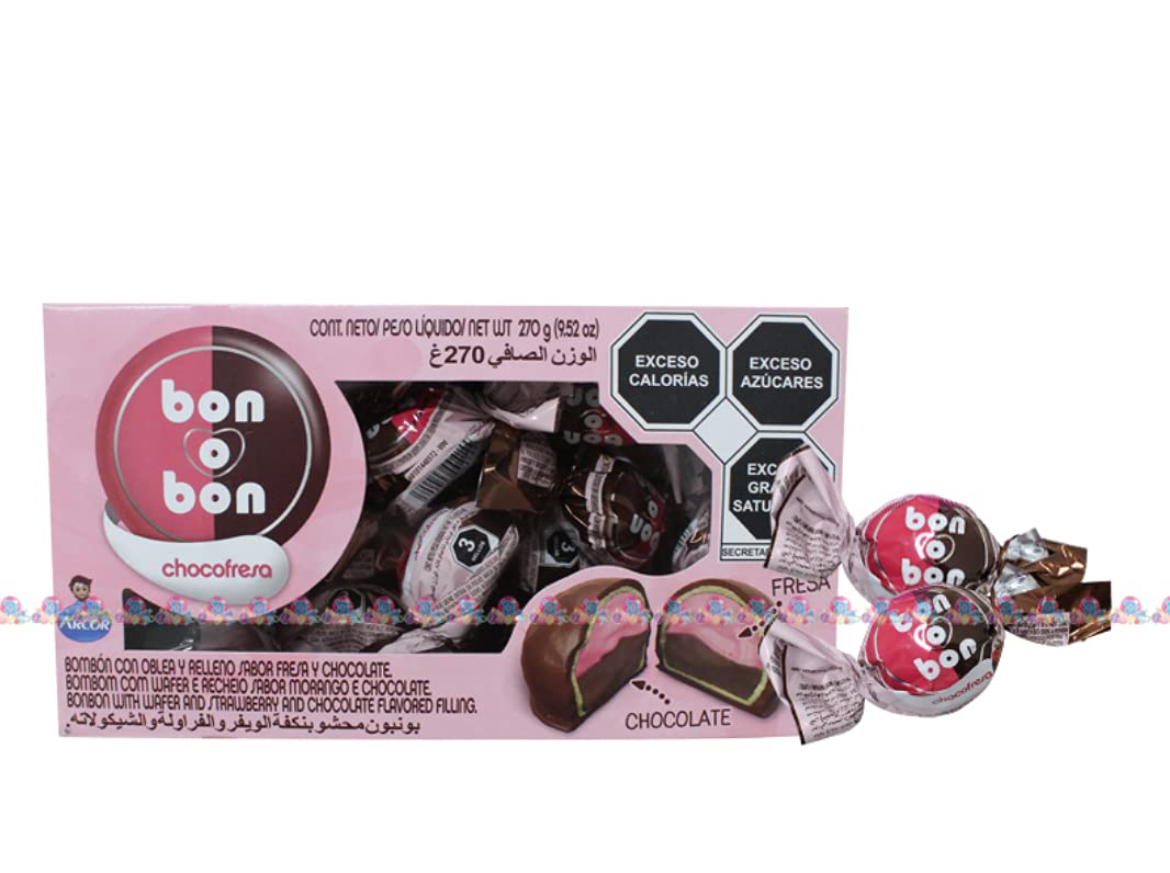 ARCOR - Bon o Bon Choco Fresa Bombon con Oblea y Relleno Sabor a Fresa y Chocolate Arcor 270 gr