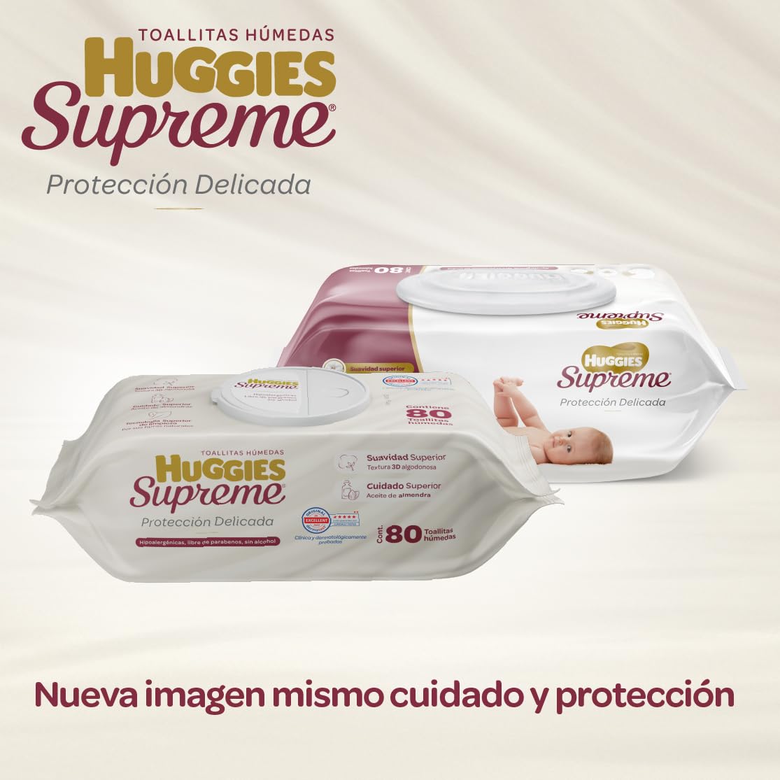 Huggies Supreme Protección Delicada, Toallitas Húmedas para Bebé, Caja con 960 Piezas (12 paquetes de 80 toallitas c/u)