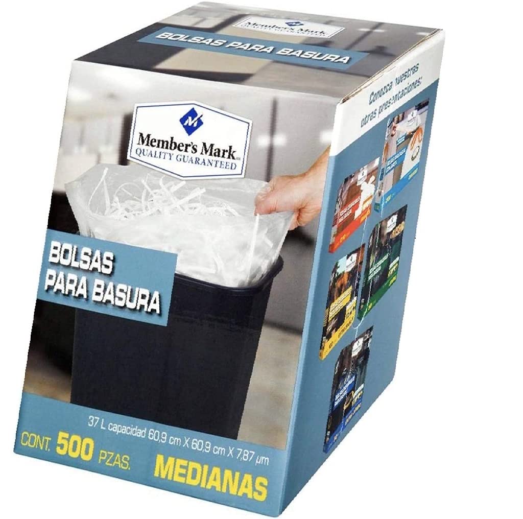 “Genérico” - “Genérico” Bolsas para Basura Mediana Members Mark Caja con 500 Piezas Limpieza Desechables RESIDUOS CASA Oficina Negocio (1-500 Piezas)
