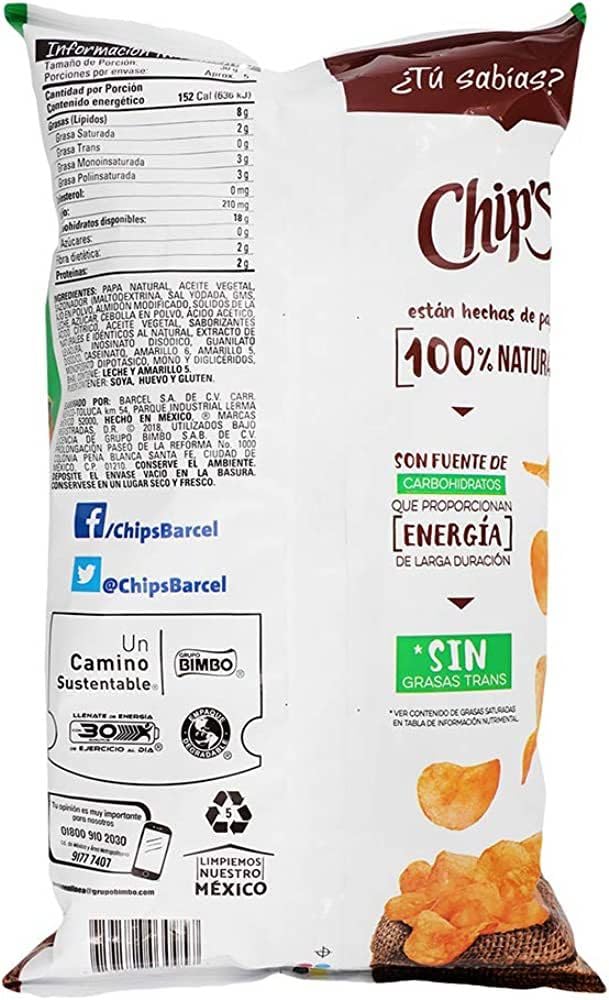 Barcel - Papas Chip's sabor Jalapeño 655g Chips Verdes Papas Fritas Bolsa Grande Excelente Botana Snaks