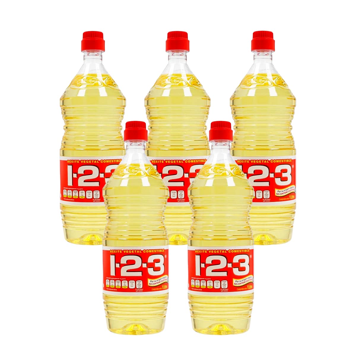 1-2-3 Aceite Vegetal Paquete de 5 piezas de 1 litro