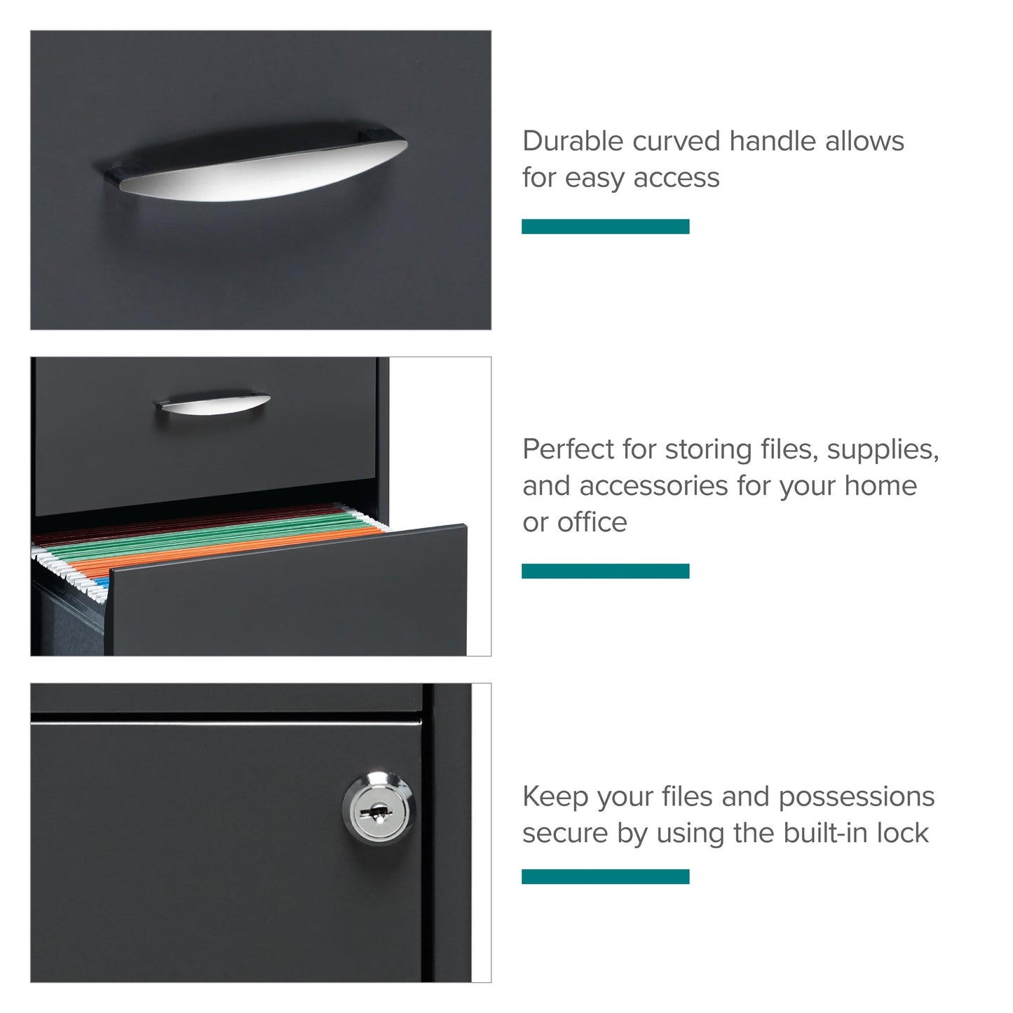 Space Solutions 20205 Archivero Organizador de Tres Gavetas, Color Gris Charcoal, Tamaño Carta