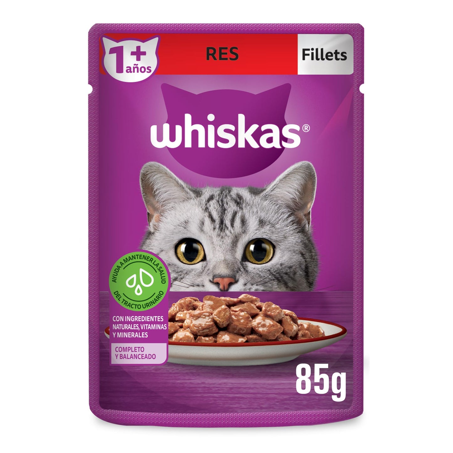 Whiskas Sobres Multisabor para Gatos Adultos Sabor Res, Pescado y Aves 24 Piezas de 85gr