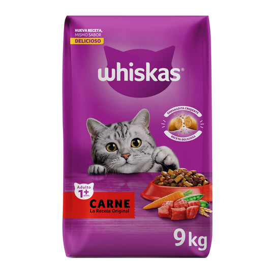 Whiskas Whiskas alimento para Gatos Adultos Sabor Carne Receta Orginal 9Kg Violeta