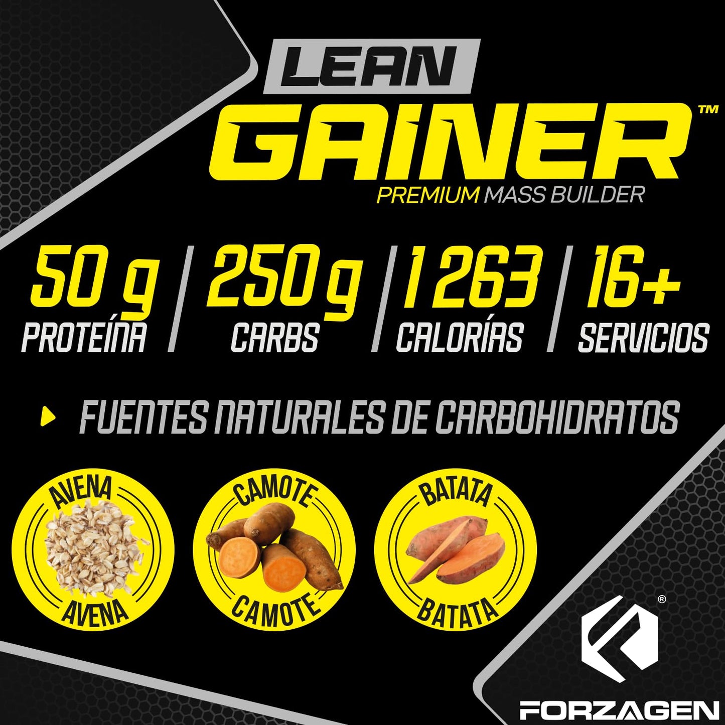 Forzagen | Ganador Lean Gainer | 50 g de Proteína | 250 g Carbs | 5.5 Servicios | Sabor Chocolate | Post Entenamiento | Carbs Naturales | 4lb (1.81 kg)