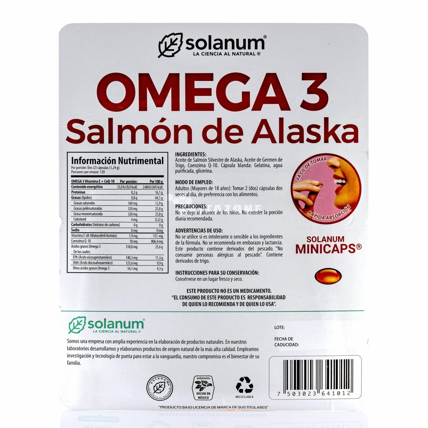 Solanum Omega 3 Solanum Pharma con Salmón de Alaska y Vitamina E 240 Cápsulas