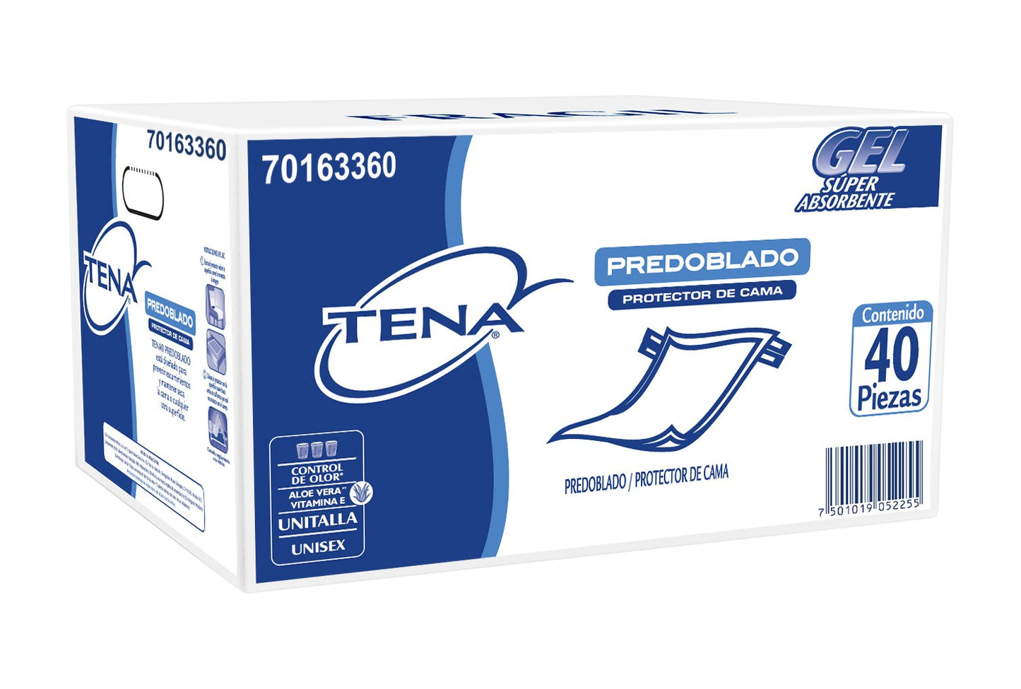 Protector de Cama Unitalla Predoblado; Máxima Protección para Cualquier Superficie; TENA; 40 Piezas