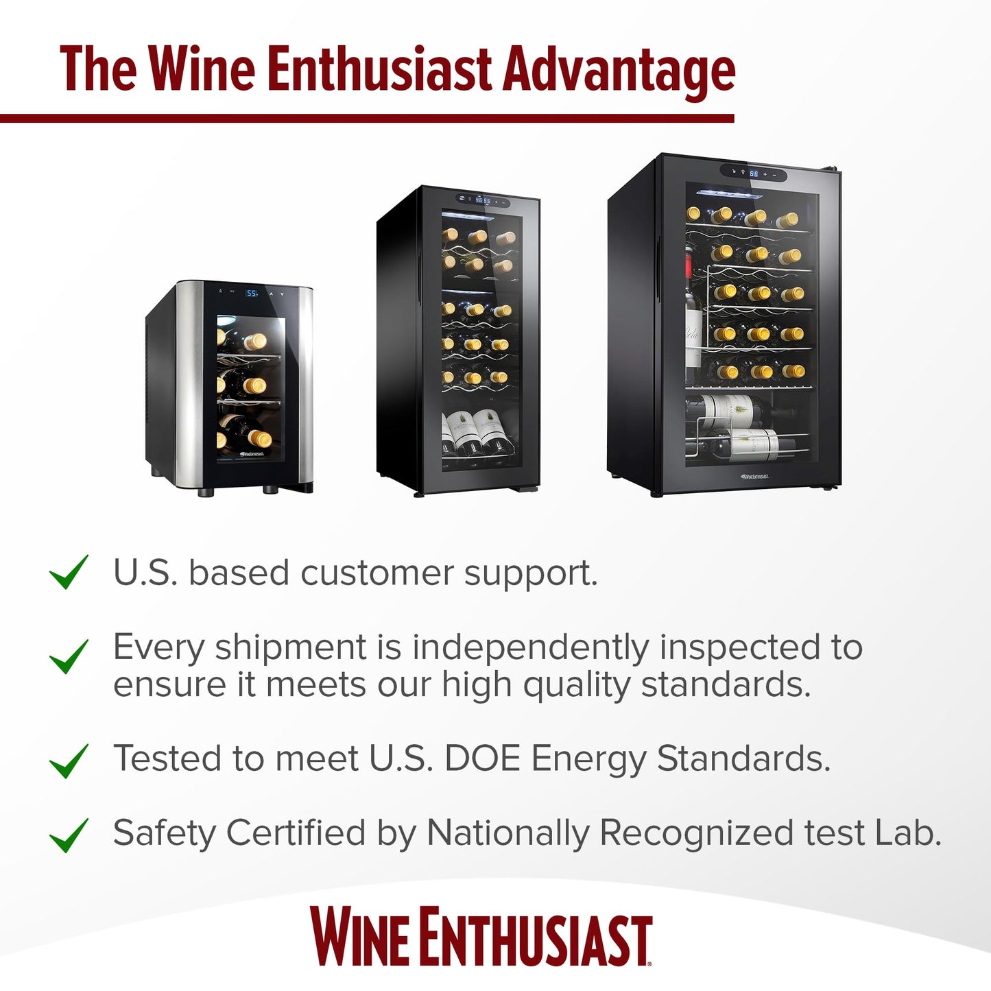 Wine Enthusiast VinoView - Nevera de vino de 28 botellas, refrigerador no empotrado con estantes de matriz, termostato ajustable de 10 a 60 °F, puerta de vidrio de doble panel y visualización LED