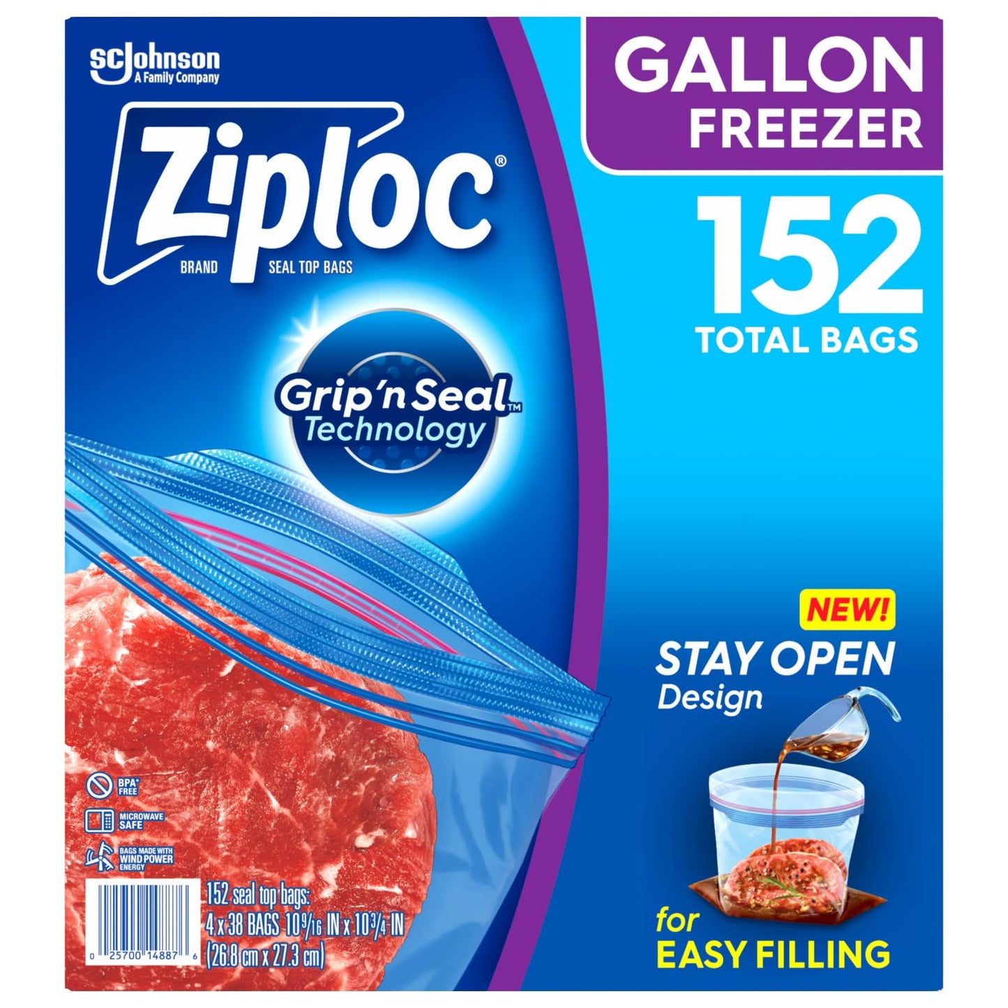 Ziploc Bolsas Reutilizables para Congelar Alimentos, 152 Bolsas de Tamaño Grande.