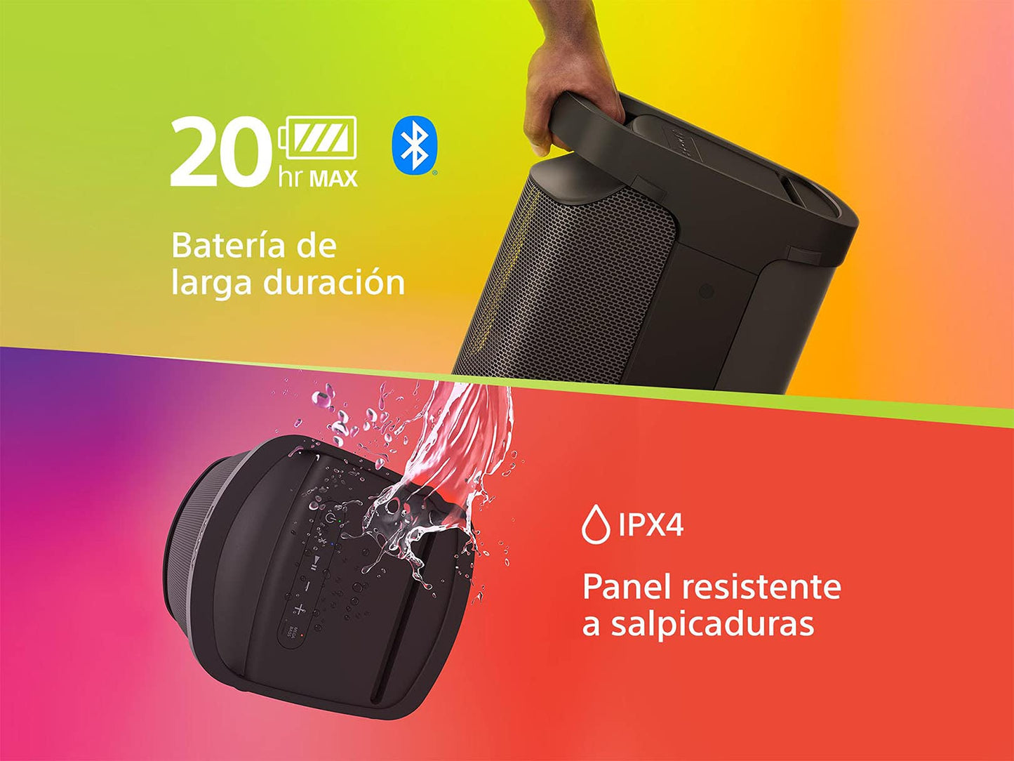Sony - Sony SRS-XP500 - Bocina Bluetooth con Sonido Potente, iluminación y batería de 20 h (IPX4, Mega Bass, función de Carga rápida, Party Connect) Negro