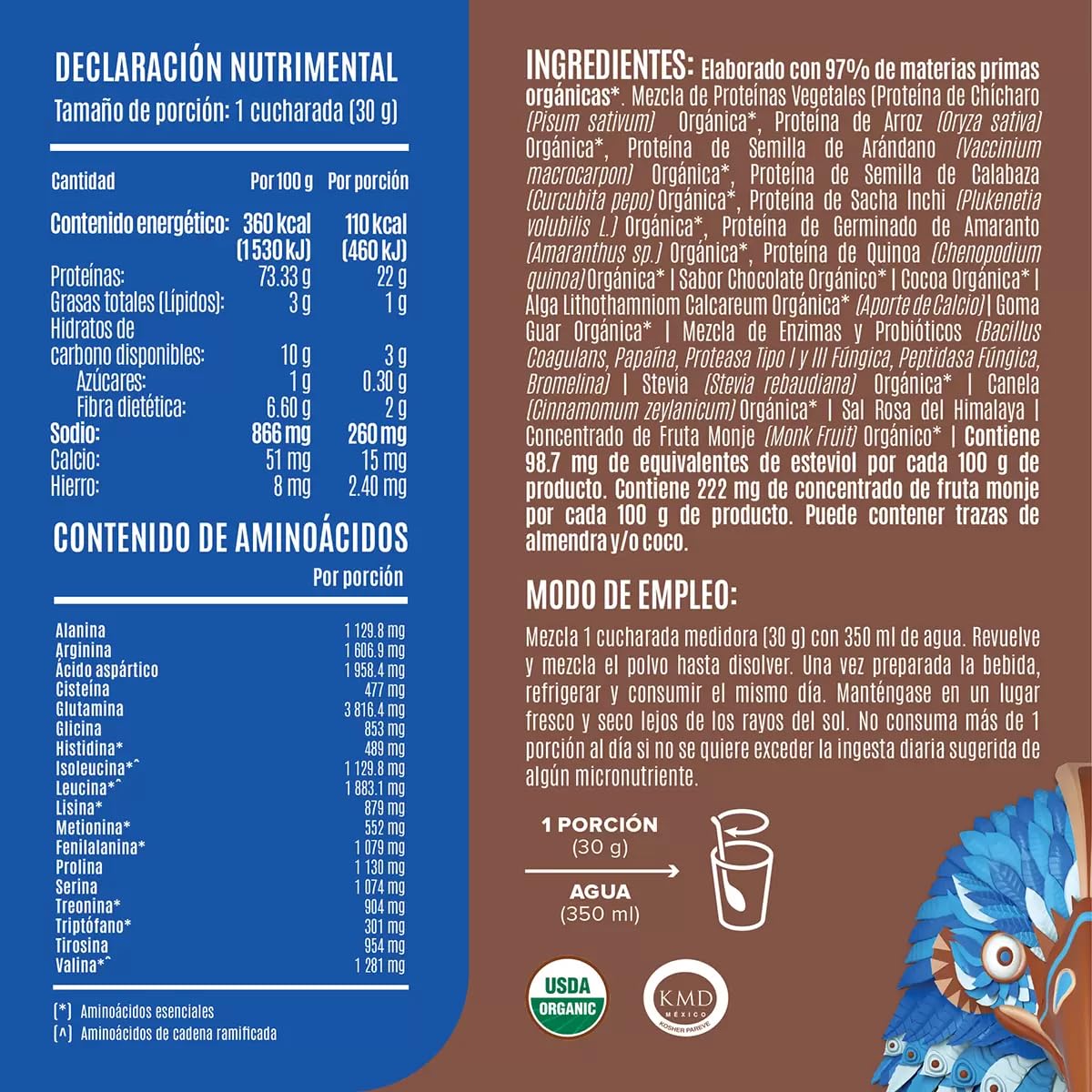 Birdman Proteína Vegana Orgánica Sabor Doble Chocolate 1.5 kg (50 servicios) / 22g proteina