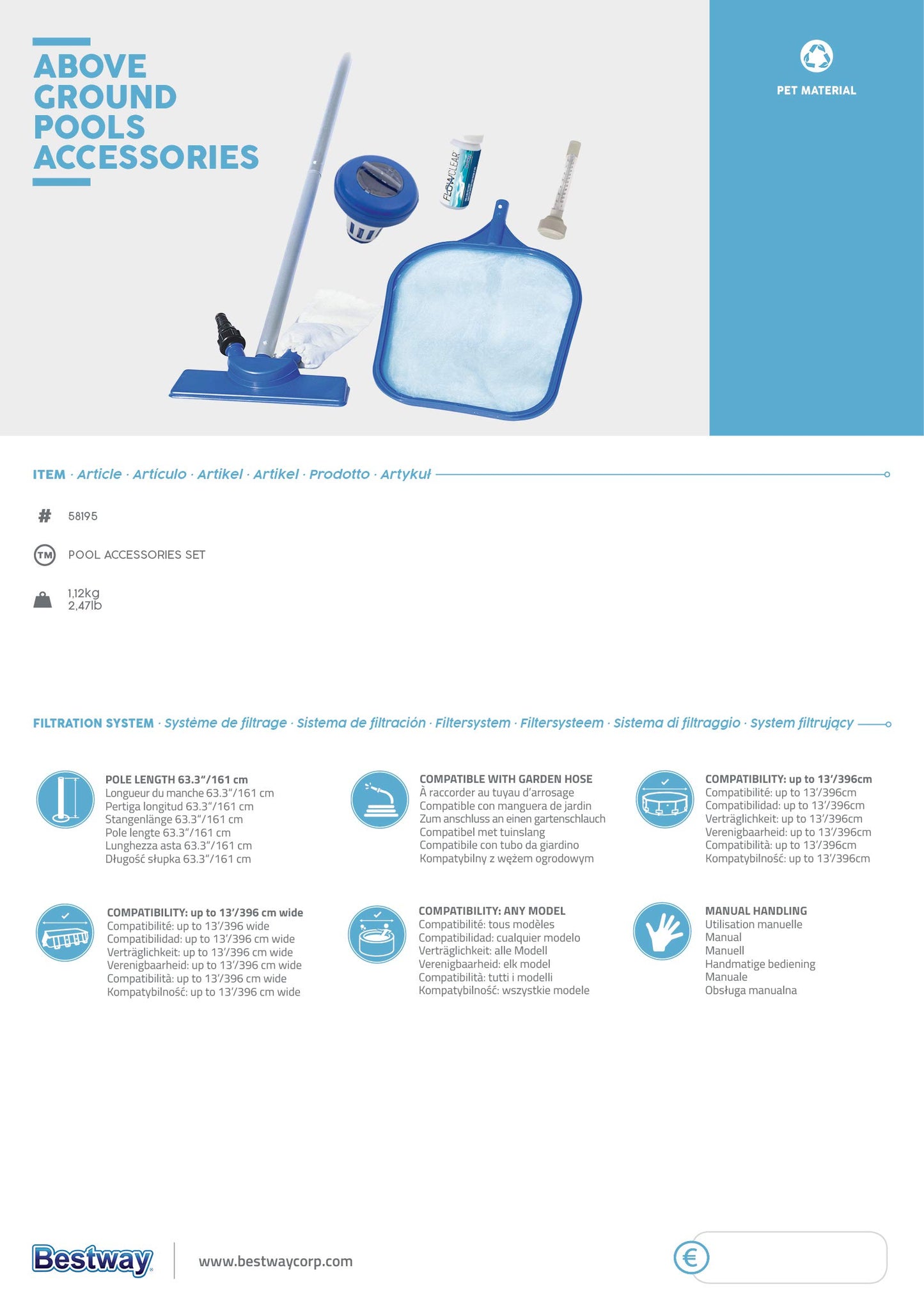 Bestway Kit Limpieza Limpiafondo Mantenimiento Alberca 7 Pzs