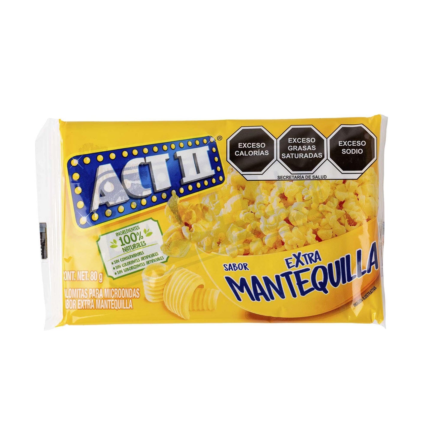 Act II - Palomitas para microondas 1.920 kilogramos. 24 bolsas de 80 gramos cada una. Sabor Mantequilla