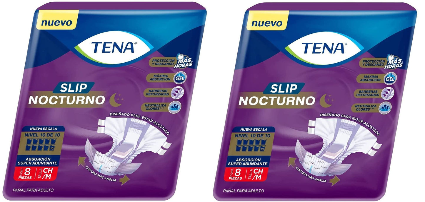 Tena Slip Tena Slip Nocturno; Pañales Para Adulto; Talla Ch/M; 8 Piezas, Color, 8 Count, Pack Of/Paquete De (2-Medium)