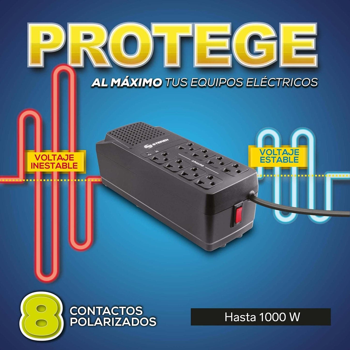 STEREN REG-1050 - Regulador de Voltaje (90-145V, 60 Hz, 120V, 60 Hz, 1000W, 140J)