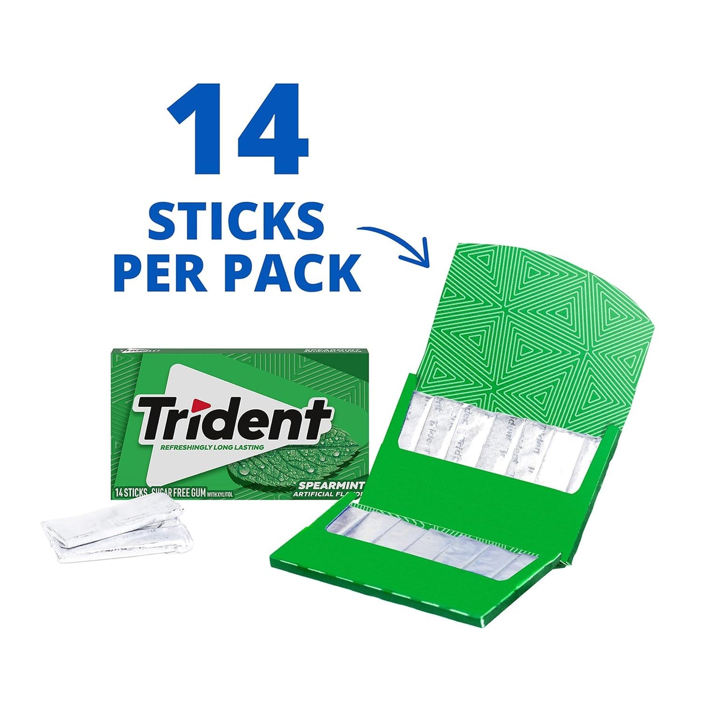 Trident Spearmint goma sin azúcar, 12 paquetes de 14 piezas (168 piezas en total)