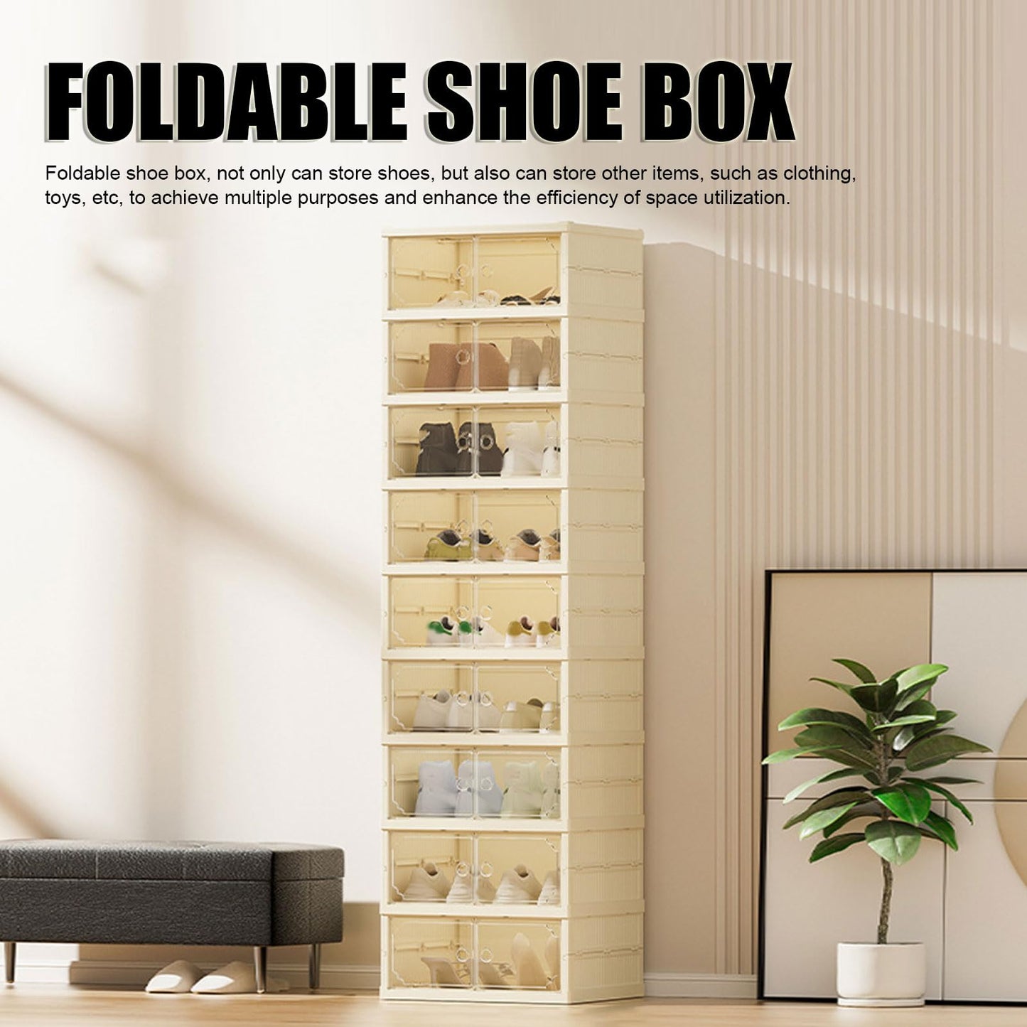 JTLB - Caja de zapatos plegable de doble fila, a prueba de polvo, con tapa magnética transparente para ropa, juguetes