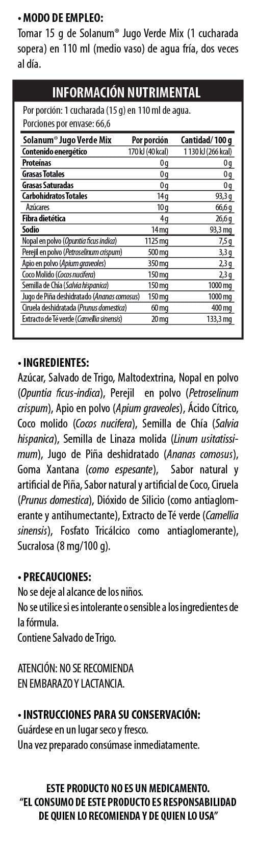 Jugo Verde Mix Premium de 1Kg. Malteada Sabor Piña Colada Solanum