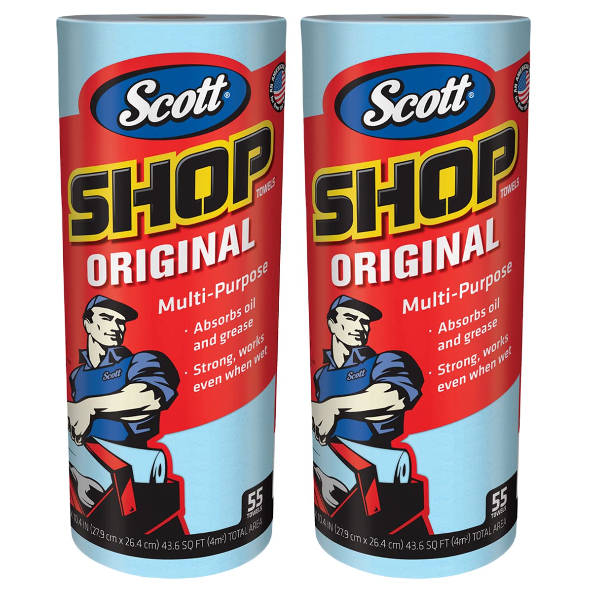 75130 Scott - Toallitas desechables de 55 hojas, paquete de 110 toallas de papel totales (paquete de 2) toallitas profesionales absorbentes de aceite para bricolaje 39.5 pies cuadrados por rollo