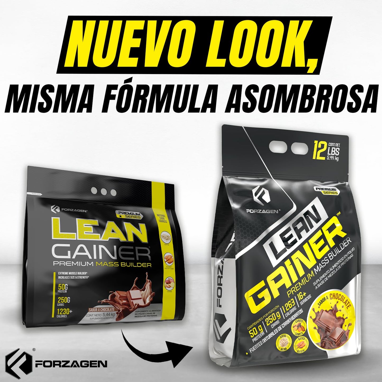 Forzagen | Ganador Lean Gainer | 50 g de Proteína | 250 g Carbs | 5.5 Servicios | Sabor Chocolate | Post Entenamiento | Carbs Naturales | 4lb (1.81 kg)