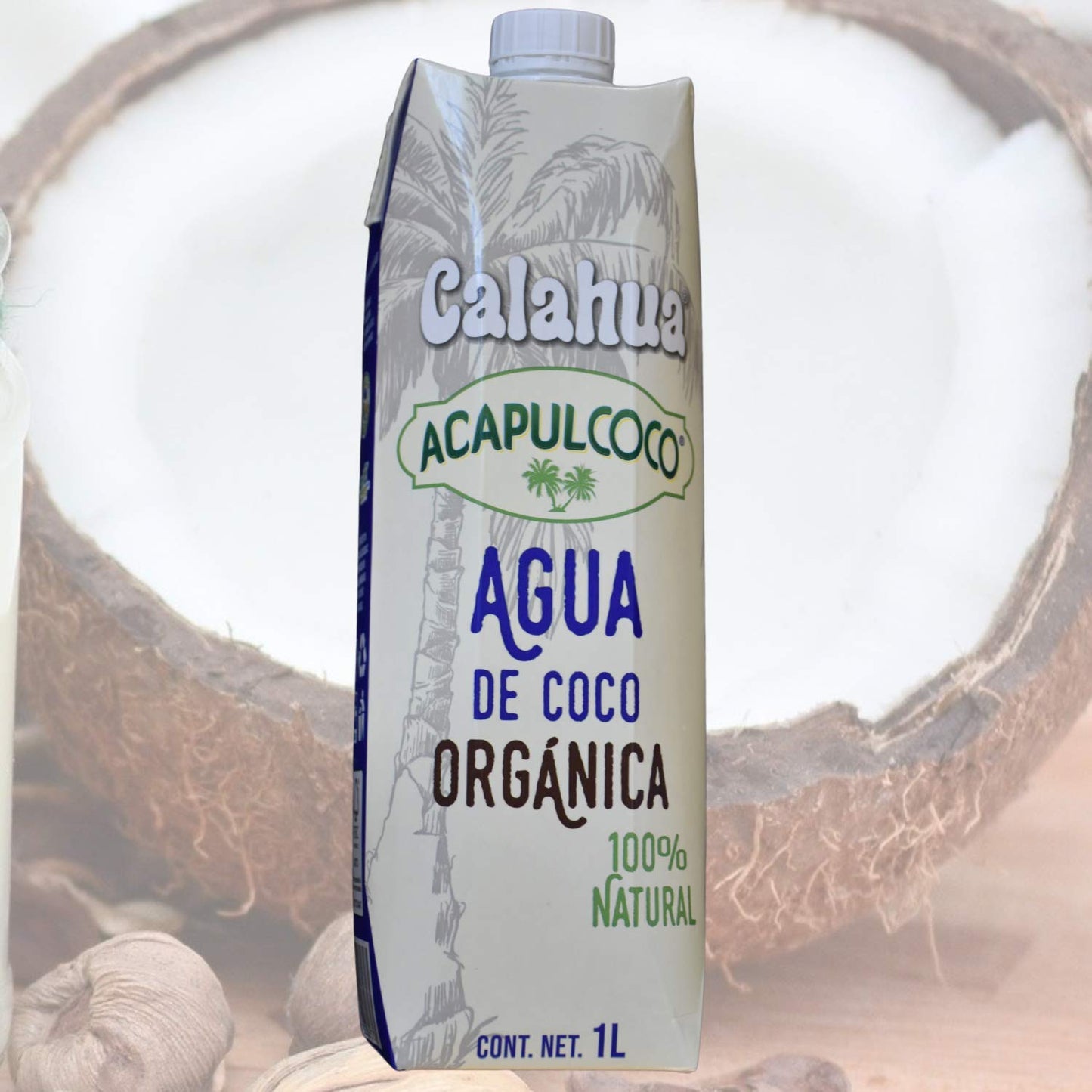 Acapulcoco Agua de Coco Orgánica Acapulcoco 6 piezas de1 litro, bebida hidratante Natural, producto Mexicano. Certificación Kosher