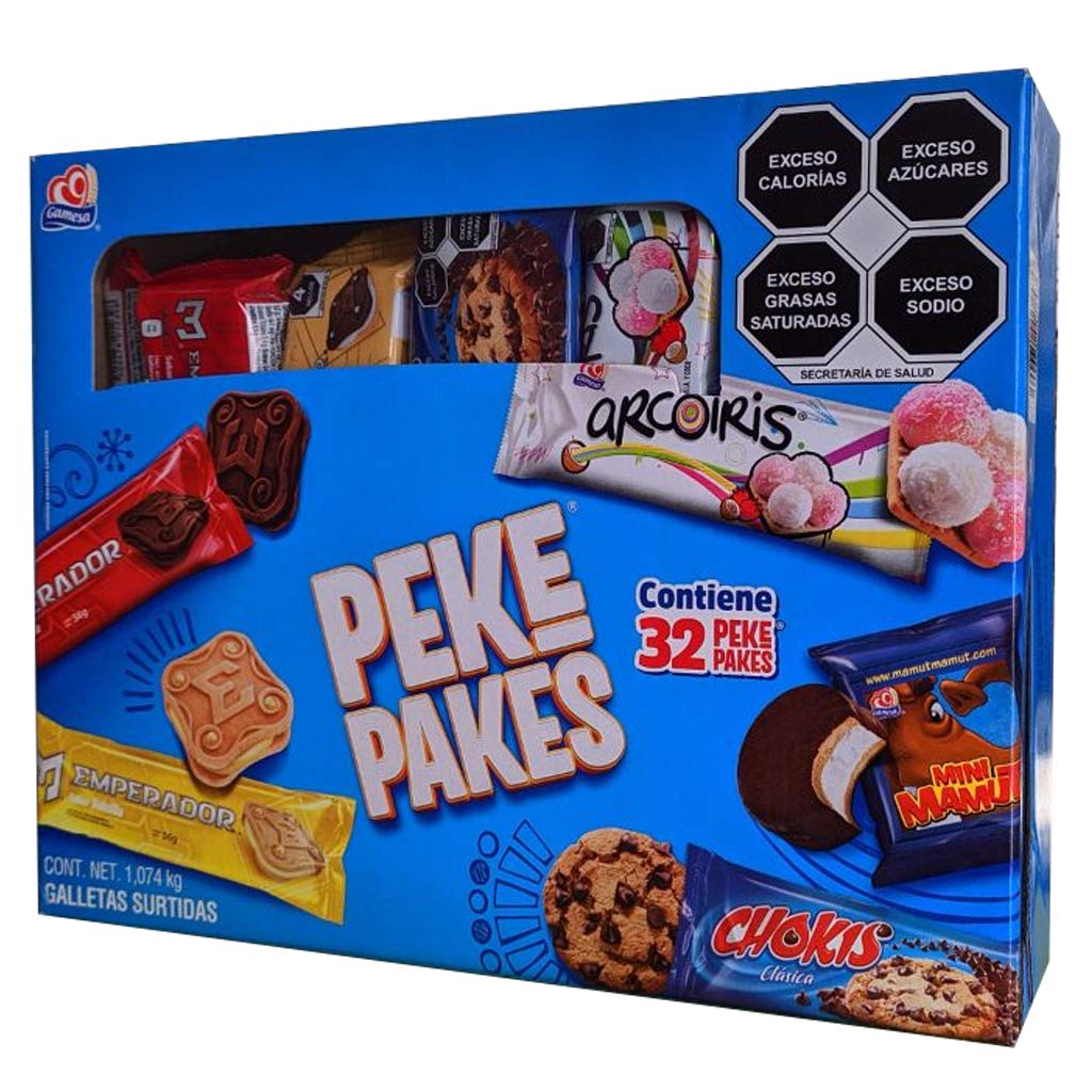 Pepsico Gamesa Pekepakes Galletas Surtidas. Emperador Chocolate, Emperador Vainilla, Chokis, Arcoiris, Mamut.- 32 Paquetes.