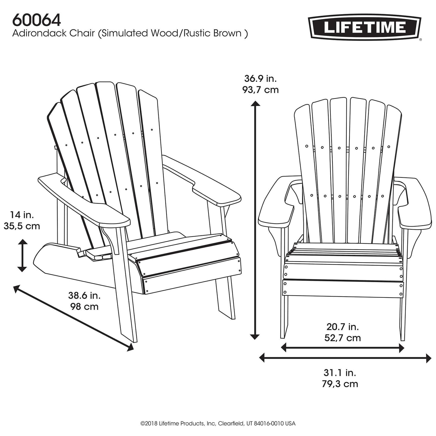 Lifetime Silla Adirondack de madera sintética