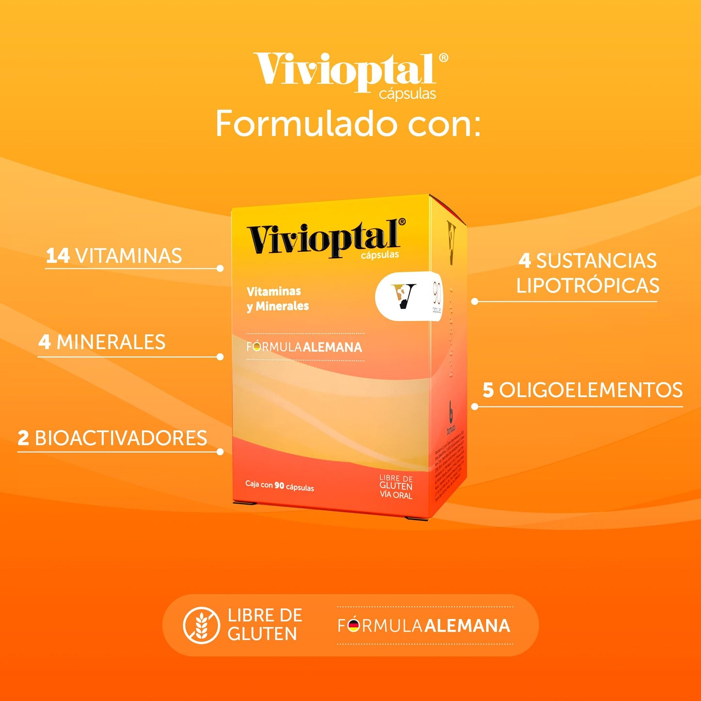 Bomuca - Vivioptal 90 Cápsulas, Vitaminas y Minerales, Libre de Gluten, Formula Alemana