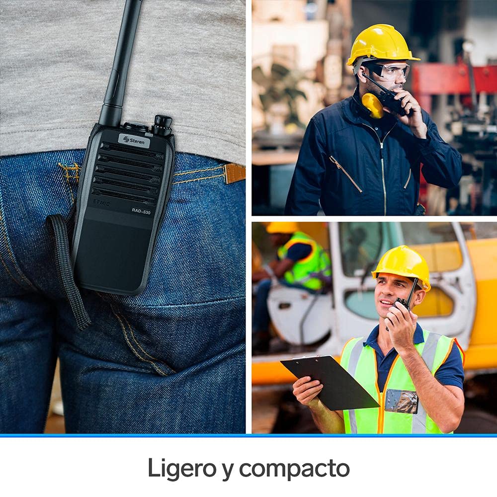 STEREN RAD-530 Radio intercomunicador Profesional, hasta 7 km de Alcance, 5 Watts de Potencia, Banda UHF, 16 Canales preconfigurados, minilinterna