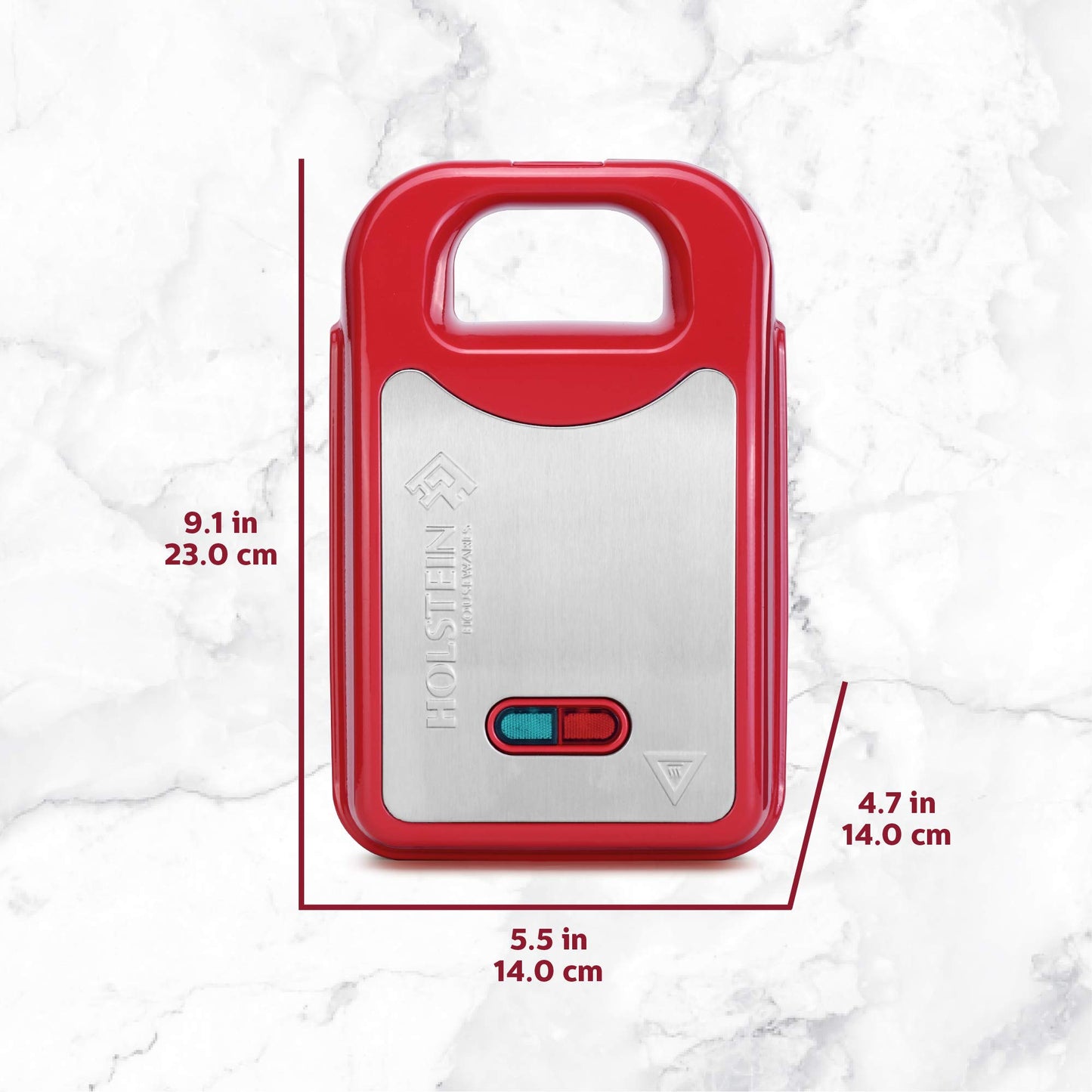 Holstein Housewares - Multifabricante antiadherente intercambiable con waffle, plancha y platos de parrilla, uso para paninis, panqueques, gofres y mucho más, rojo/acero inoxidable