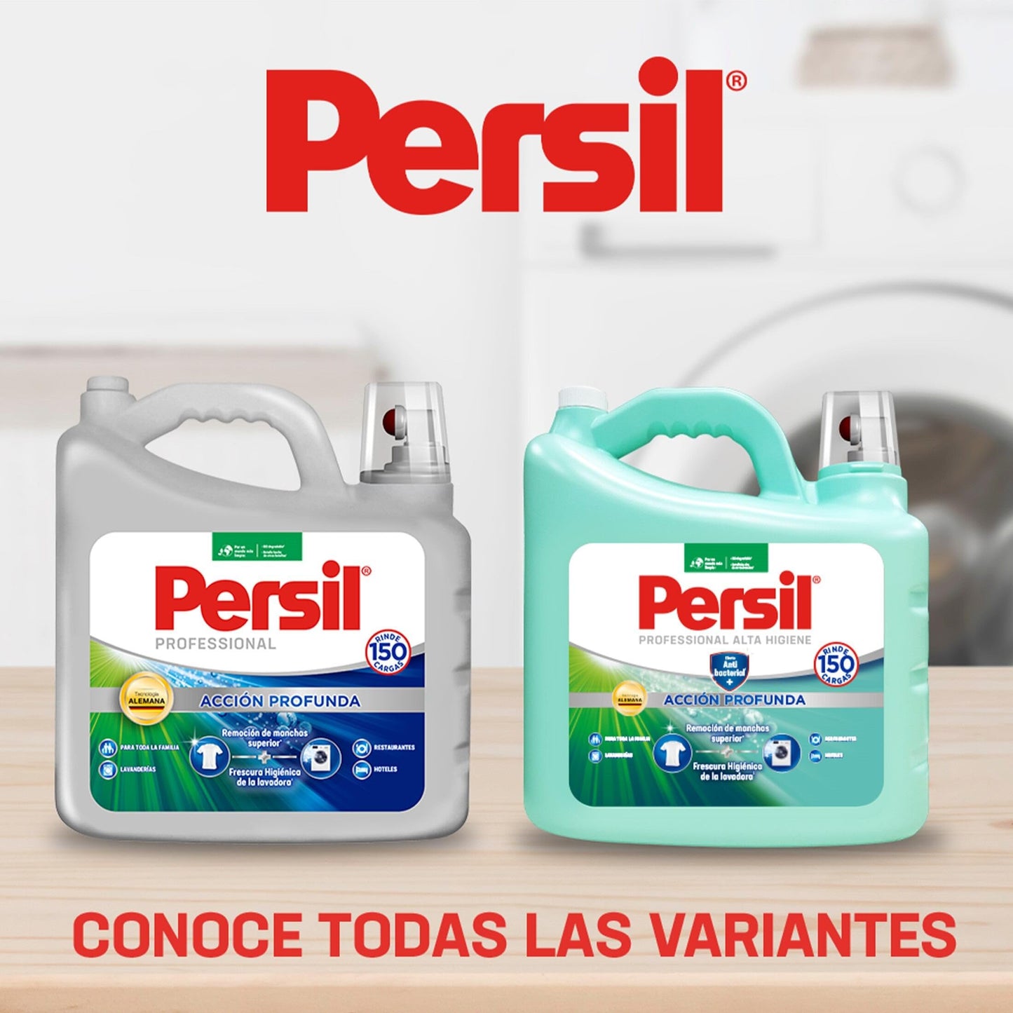 Persil - Detergente Gel Alta Higiene 9L Acción Profunda Plus con Efecto Anti-Bacterial (150 cargas), Remueve Manchas, Limpieza con Frescura Duradera, Tecnología Alemana
