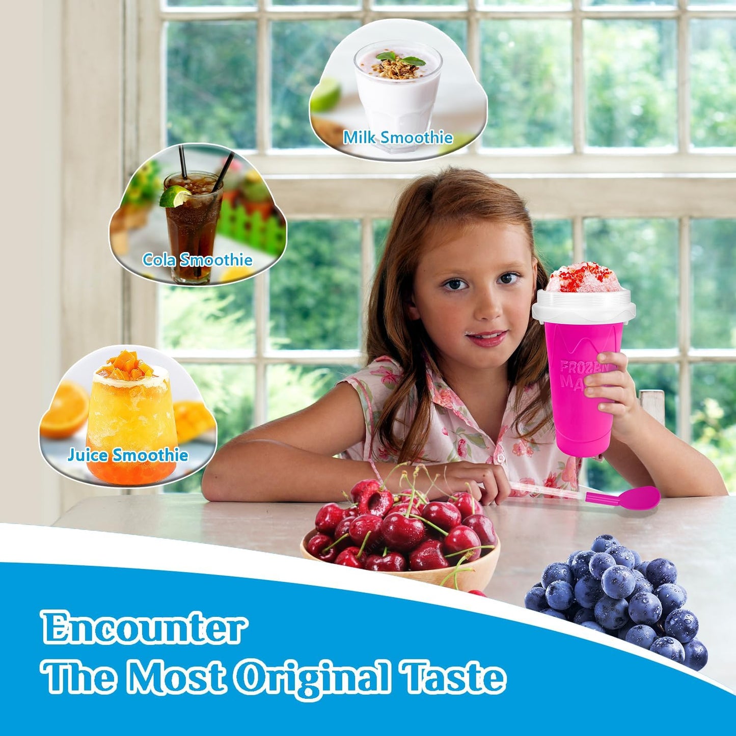 Magic Quick Frozen Smoothies Maker - Taza grande de granizado, taza para apretar DIY (rojo y amarillo)